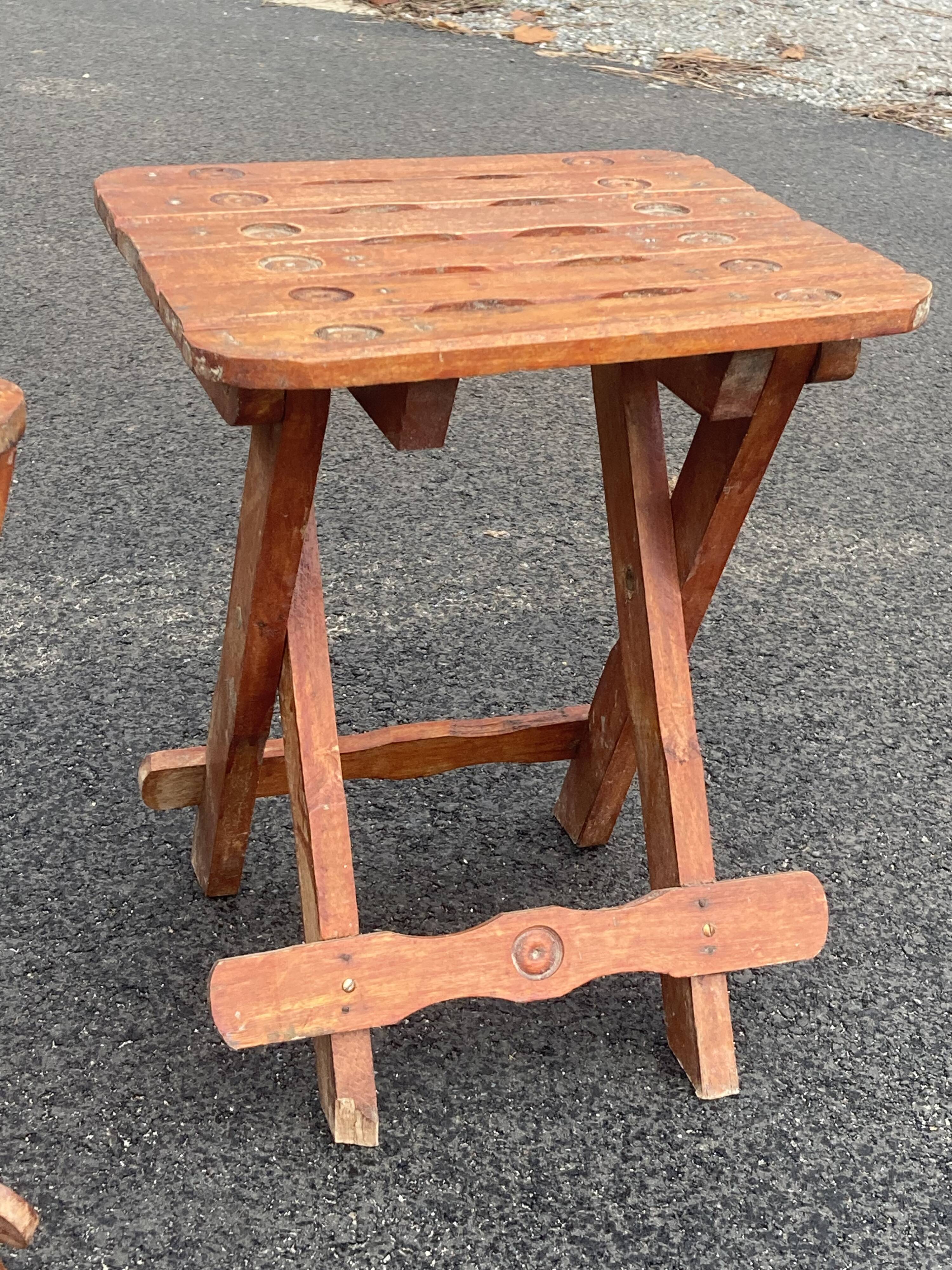 Pair of vintage folding wooden stools from Tyrol mountain