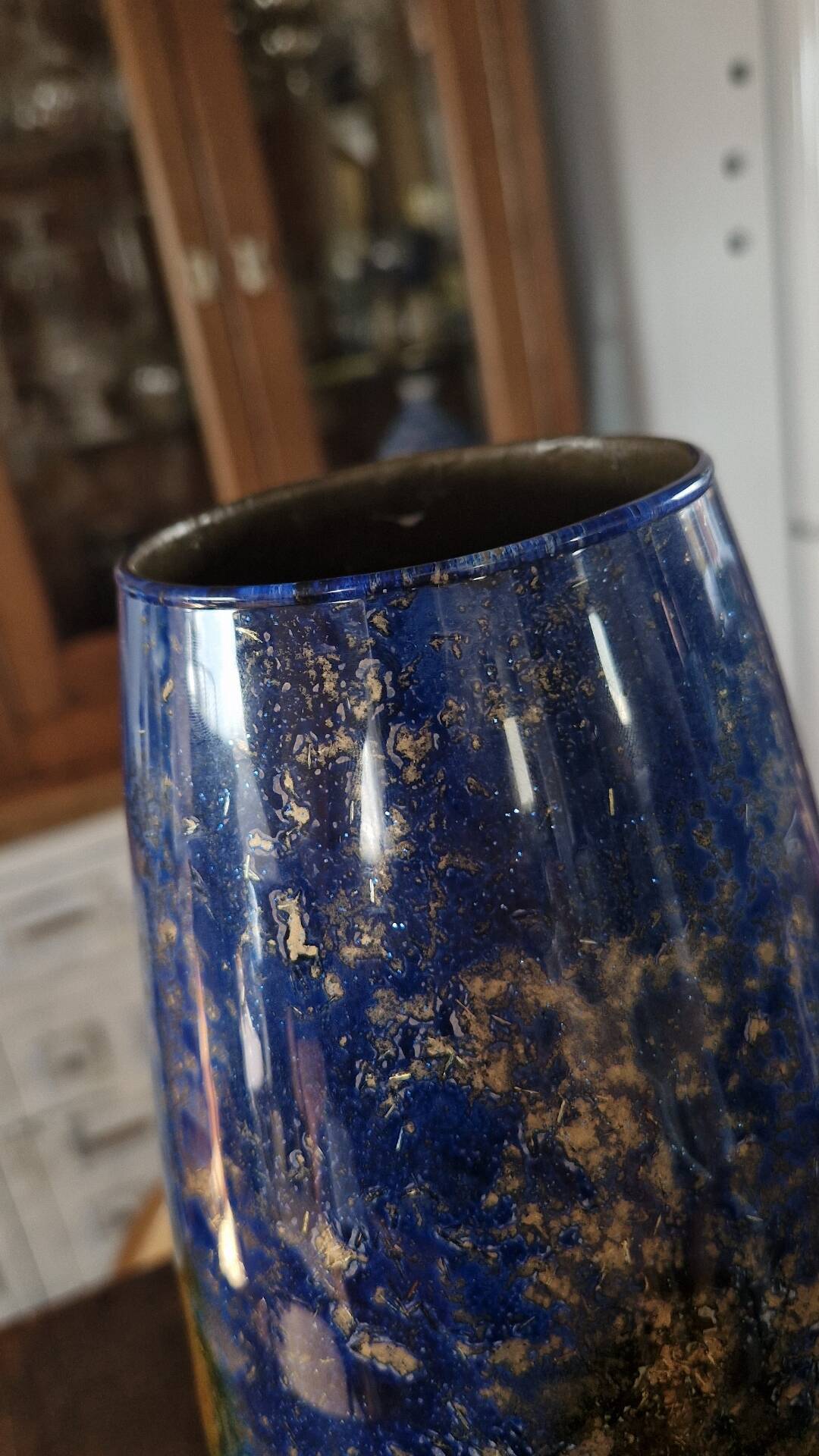 Large eglomisé glass vase "Laque Line" – Unique piece 40 cm