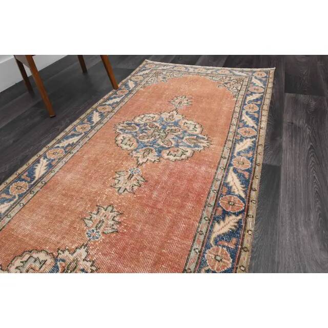 Vintage Turkish Oushak handmade wool cotton red runner rug 94x335