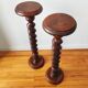 Pair of turned wooden pedestals