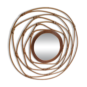 Miroir rond en rotin