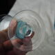 Set of 3 wine glass of the 70s with blue manure