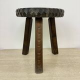Hand carved solid oak brutalist stool , 1970s