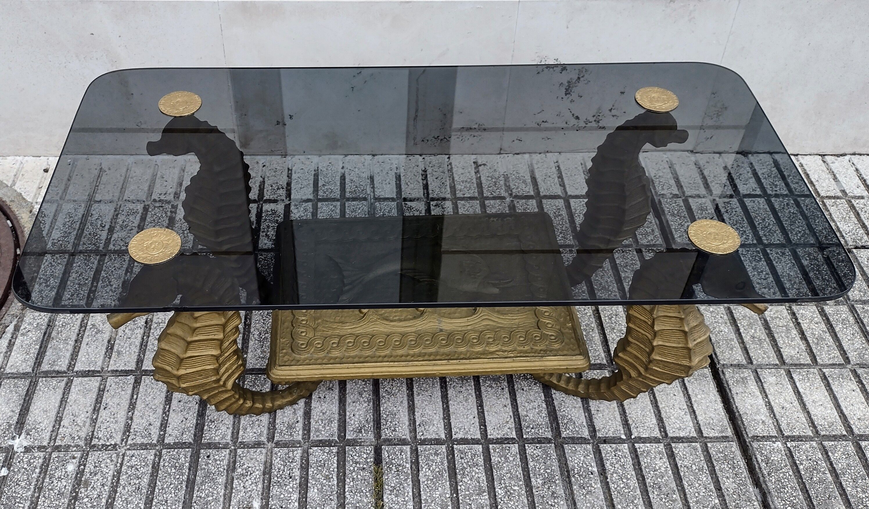 Gilt metal Seahorse coffee table with smoked glass