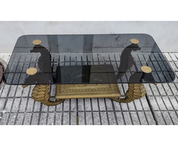 Gilt metal Seahorse coffee table with smoked glass