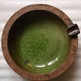 Vintage green enameled ceramic ashtray signed.