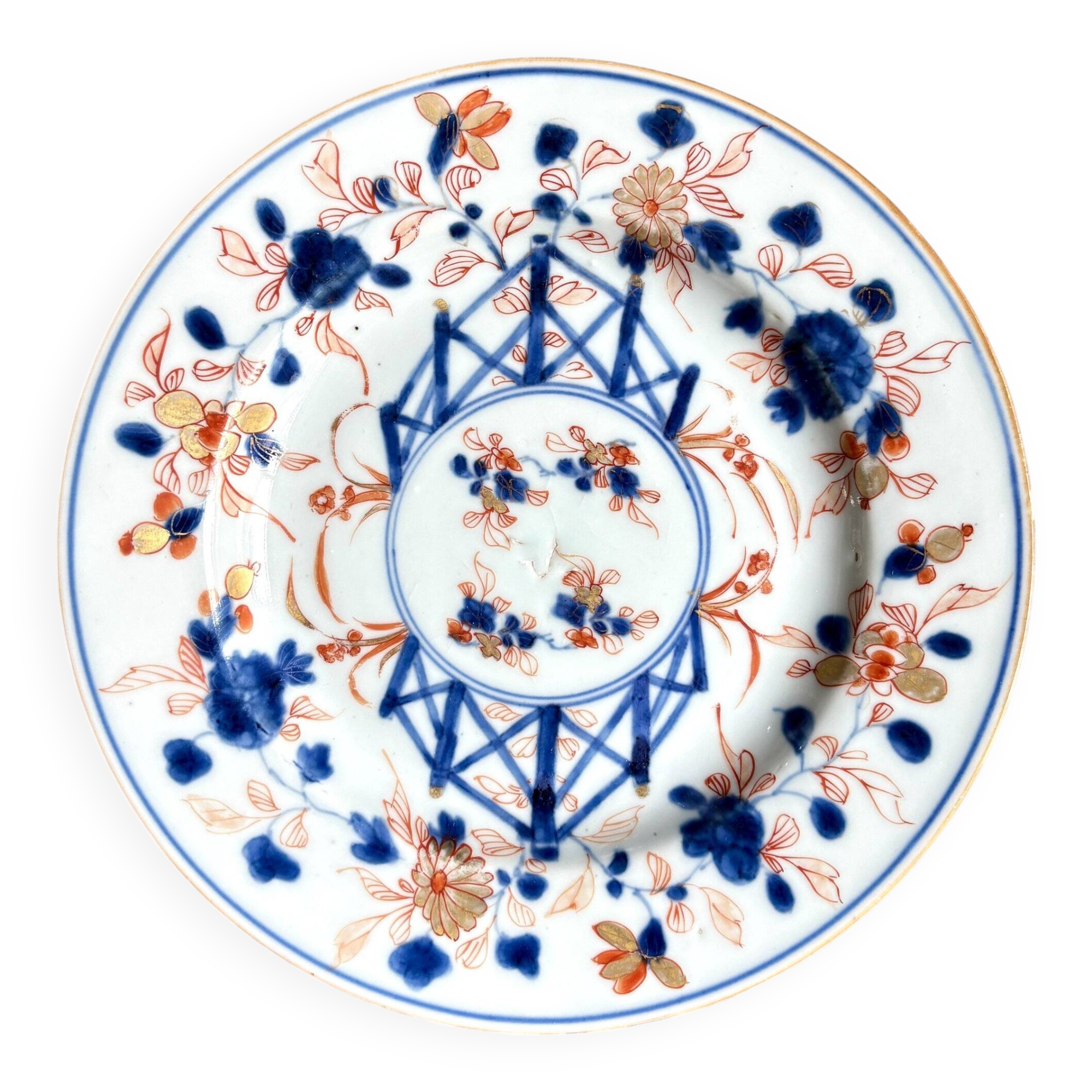Assiette plate Compagnie des Indes décor Imari en porcelaine peinte à la main, XVIIIème s., n°1