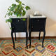 Pair of marble and wood bedside curved feet