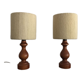 Pair of turned wooden bedside lamps