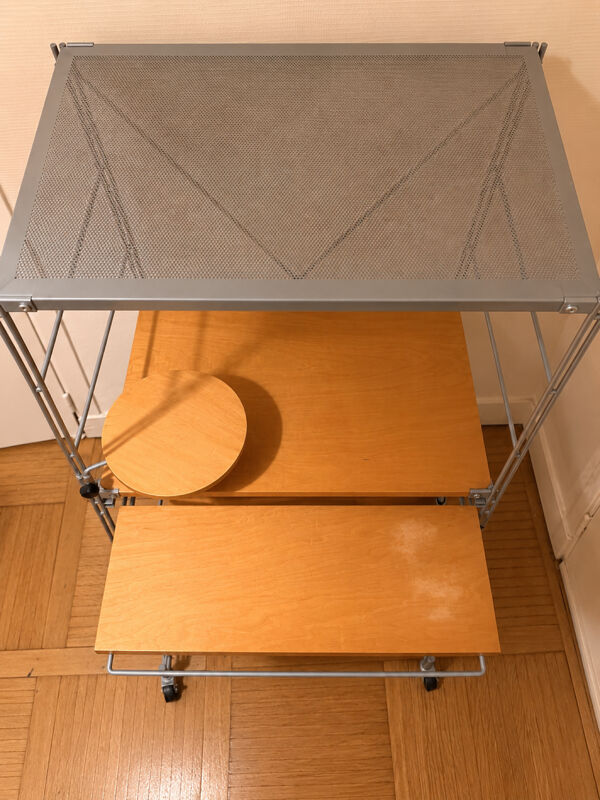 Bureau MUJI vintage — étagère unité en acier avec plateau coulissant +