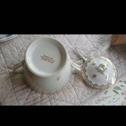 Teapot and sugar bowl in gilded Limoges porcelain by Chastagner & Co.
