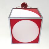 Cubic Red and White Plexiglass and Metal Pendant, Italy