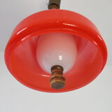 Large suspension in orange opaline and wood design 70s