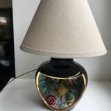 Black and grey Vallauris fish lamp with linen lampshade 70s