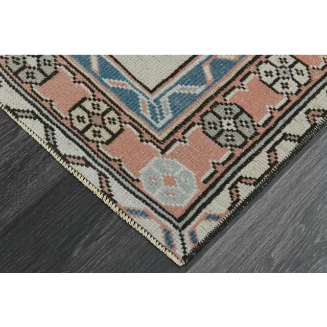 1970s Vintage Turkish Handmade Wool & Cotton Beige Area Rug 115x183