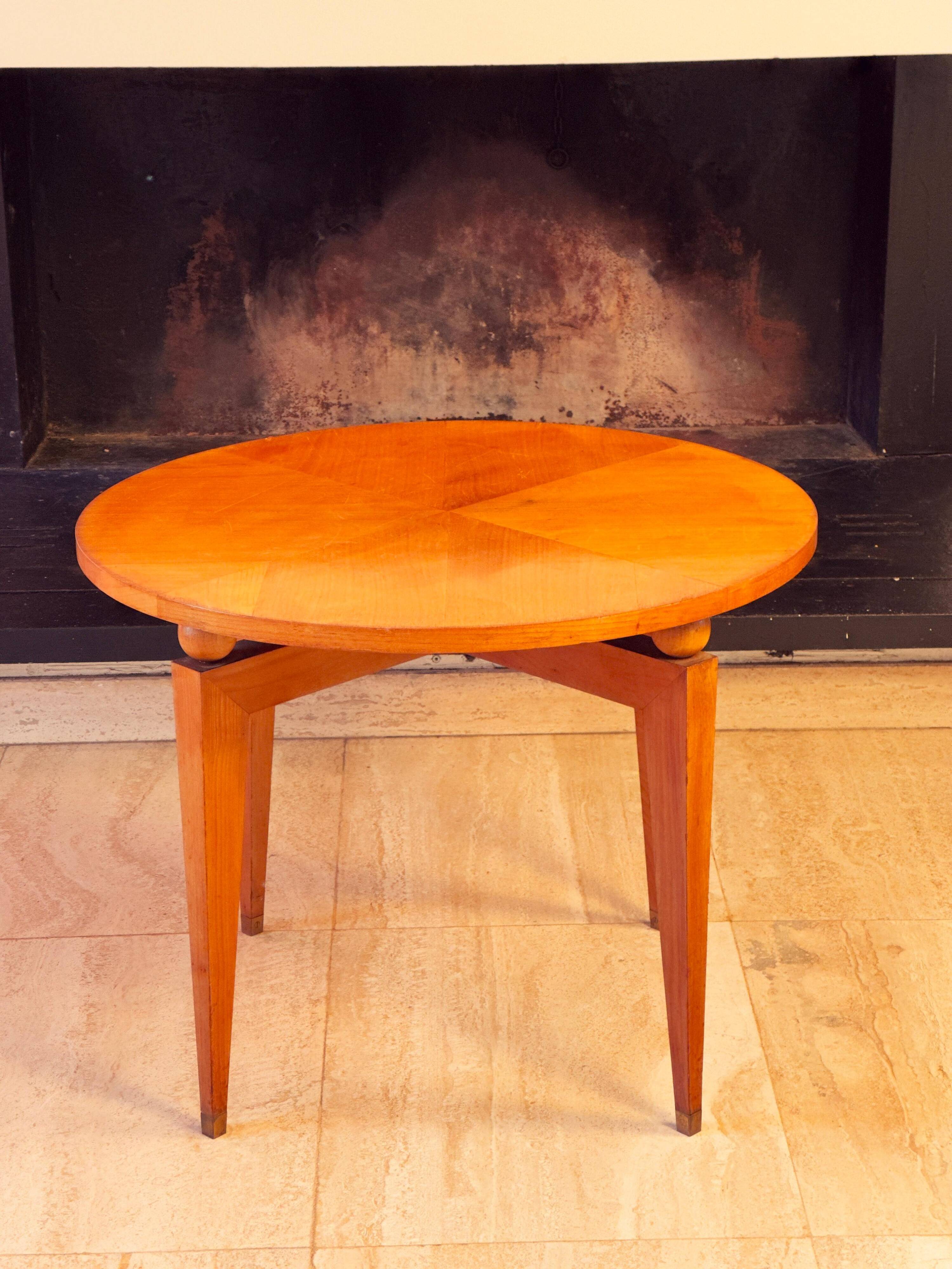 Maison Gouffé Gueridon Table in Sycamore and Bronze, France, circa 1950