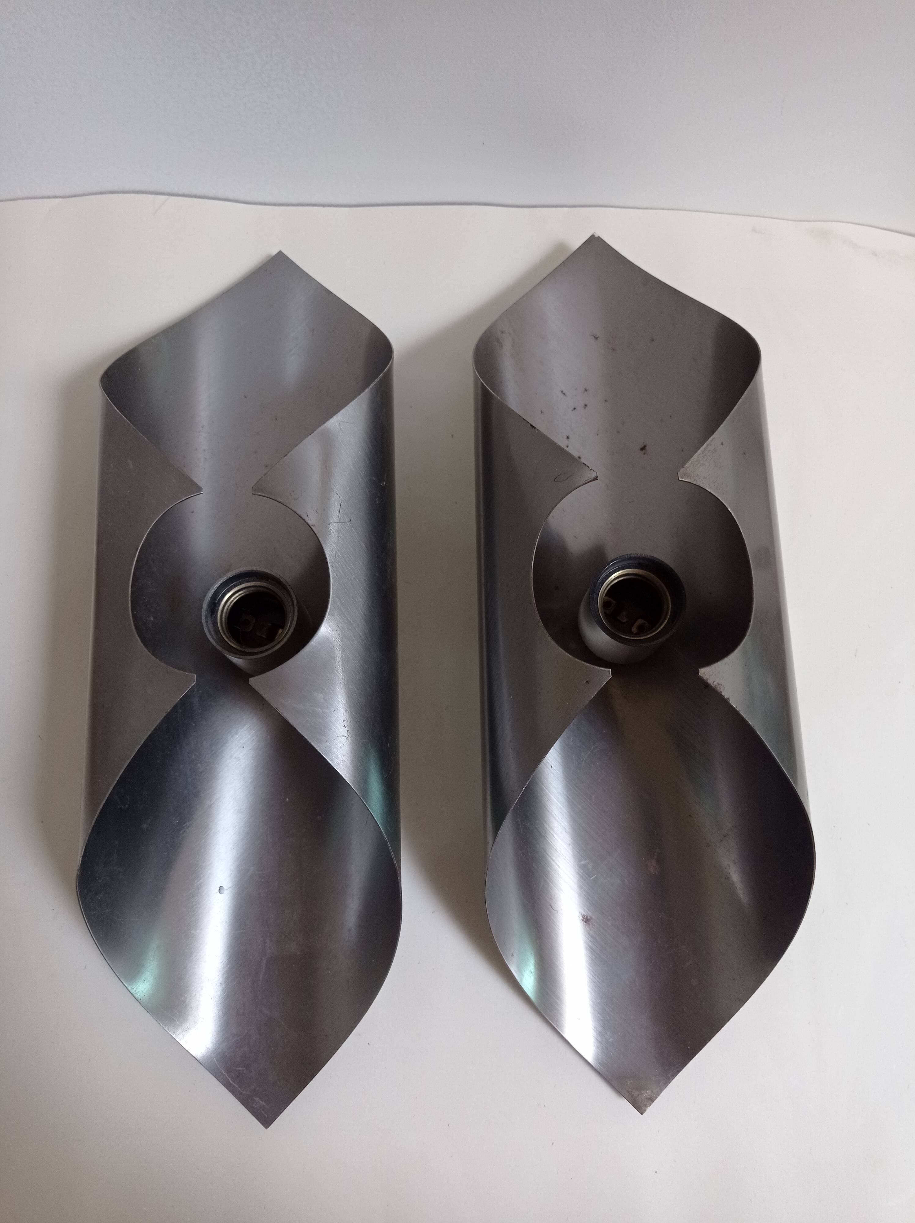 Brushed steel wall lamps 1970