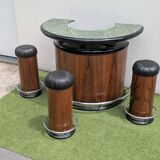 Rare : Bar Demi Lune Art déco Palissandre Marbre circa 1950 / 3 tabourets