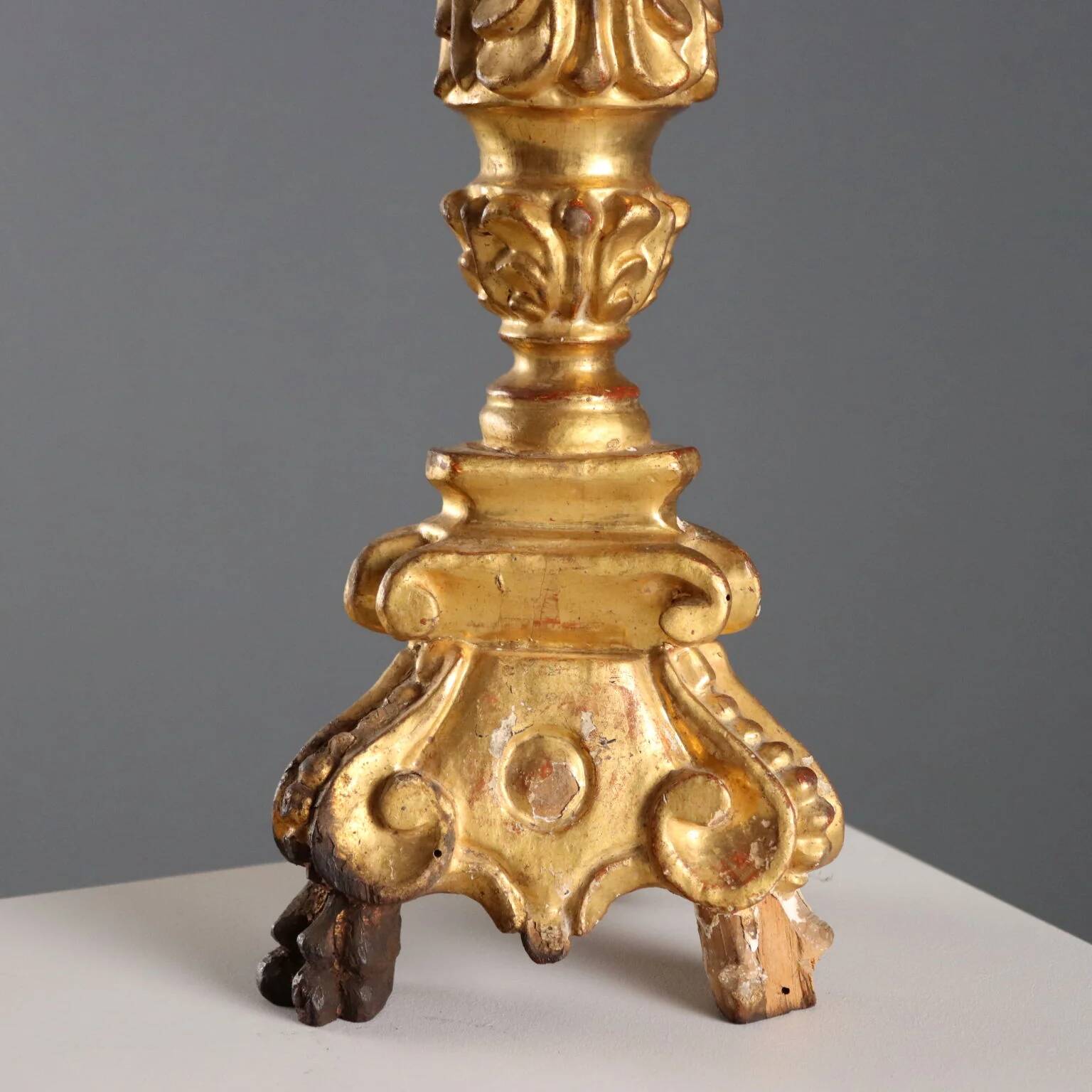 Antique carved and gilded wooden candelabrum, Italy, 19th century