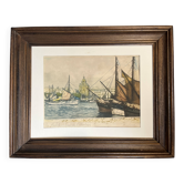 Frédéric Louis Levé, Aquatint Port of La Rochelle framed late 19th century