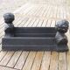 Antique cast iron fireplace andirons: bust of a garçonne