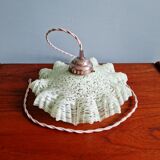 Art Deco pendant light in speckled green and white pleated glass, 1920s-30s.