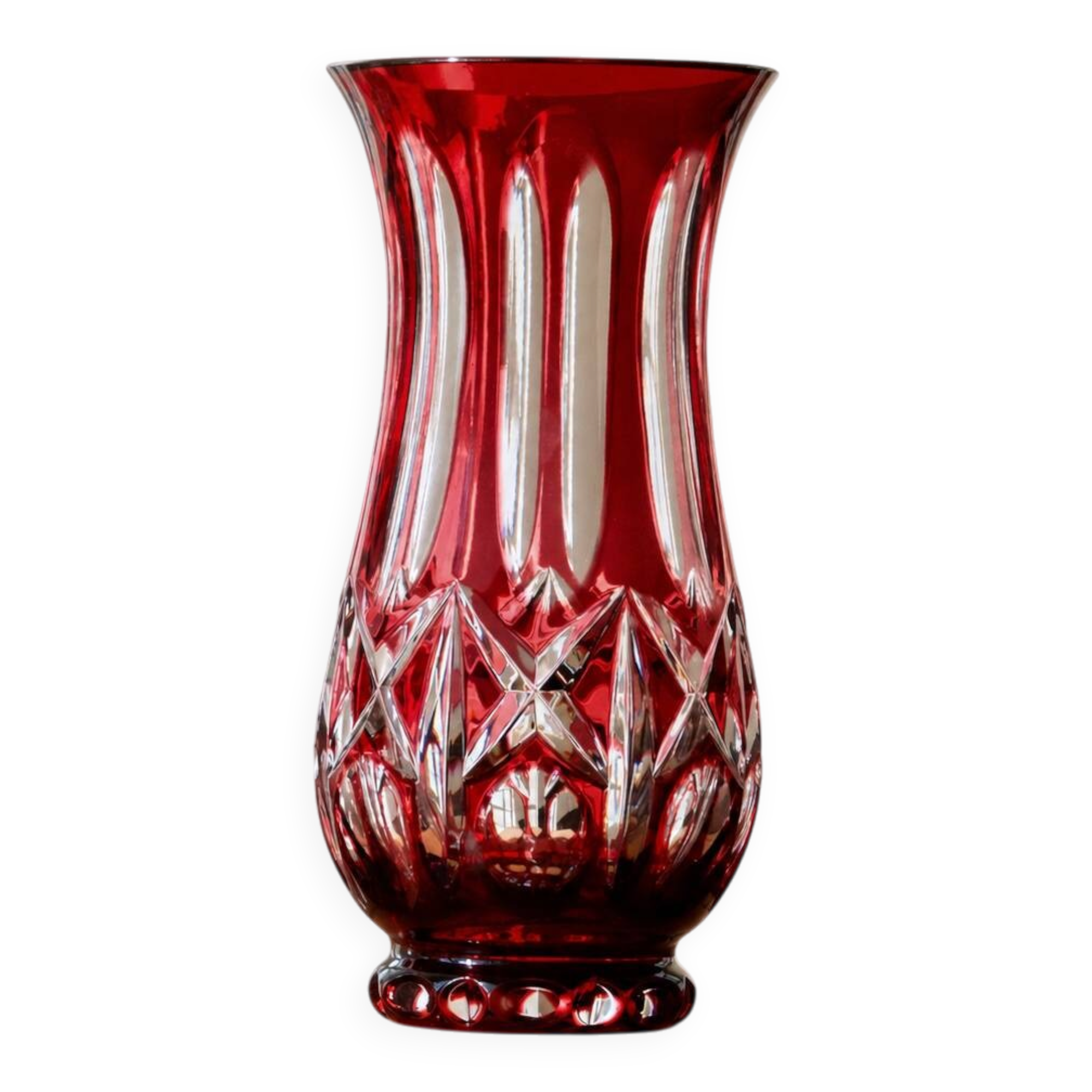 Large antique German ruby crystal vase signed WMF