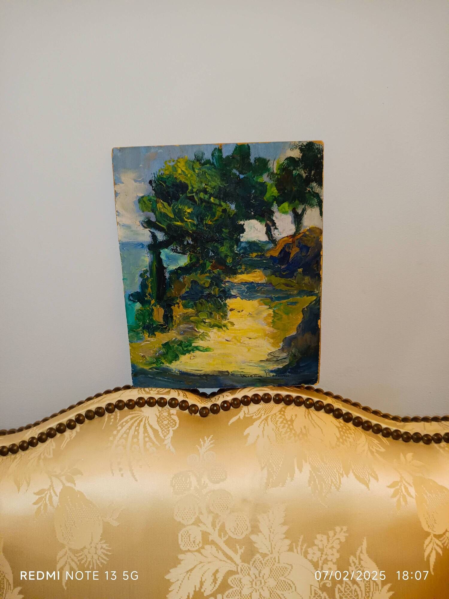 Oil on panel seaside leguria signed Mietta Benassi 1950