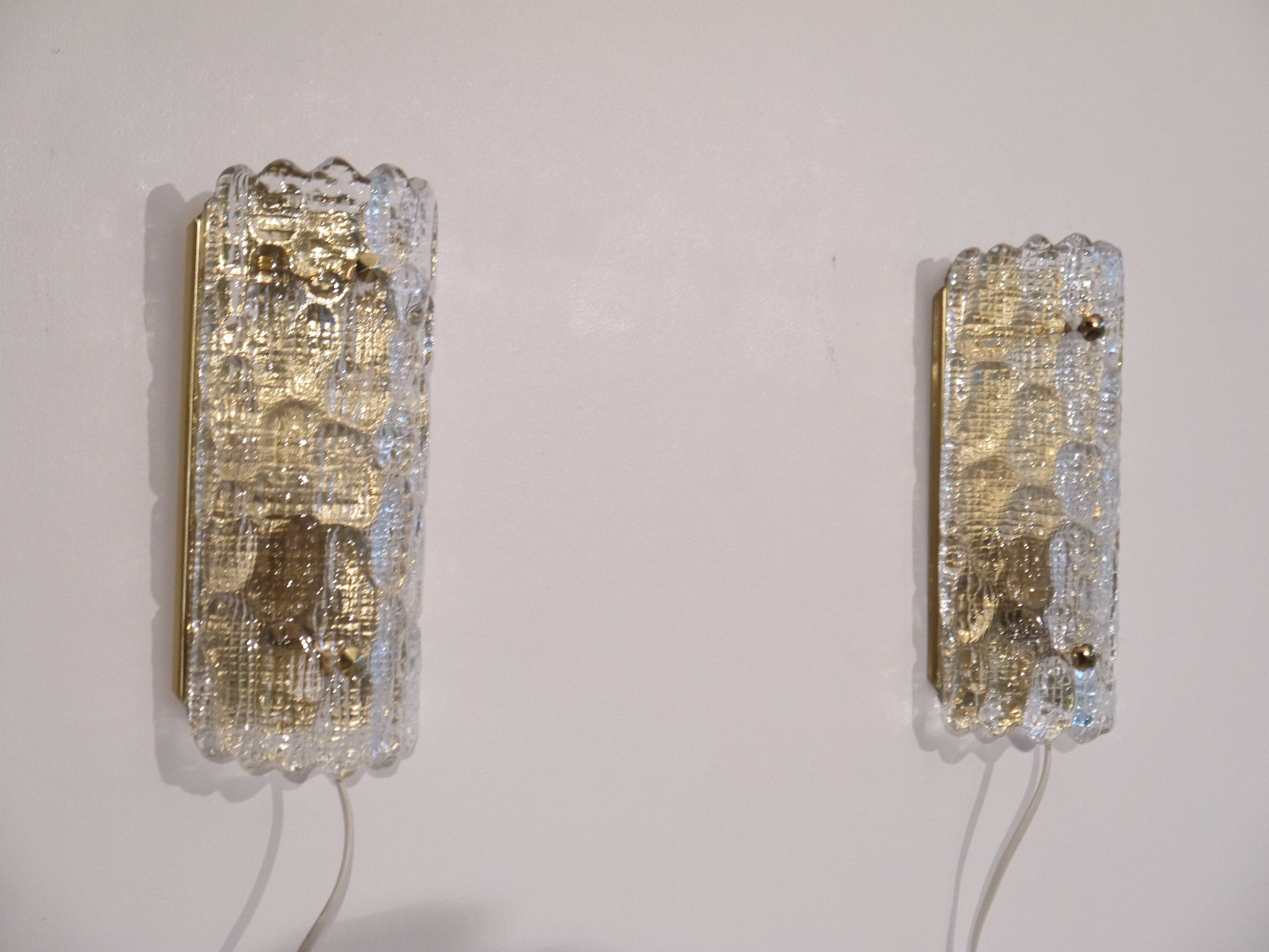 Pair of crystal wall lamps by Carl Fagerlund for Orrefors