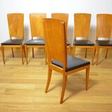 6 Vintage Blond Oak Chairs, France 1960