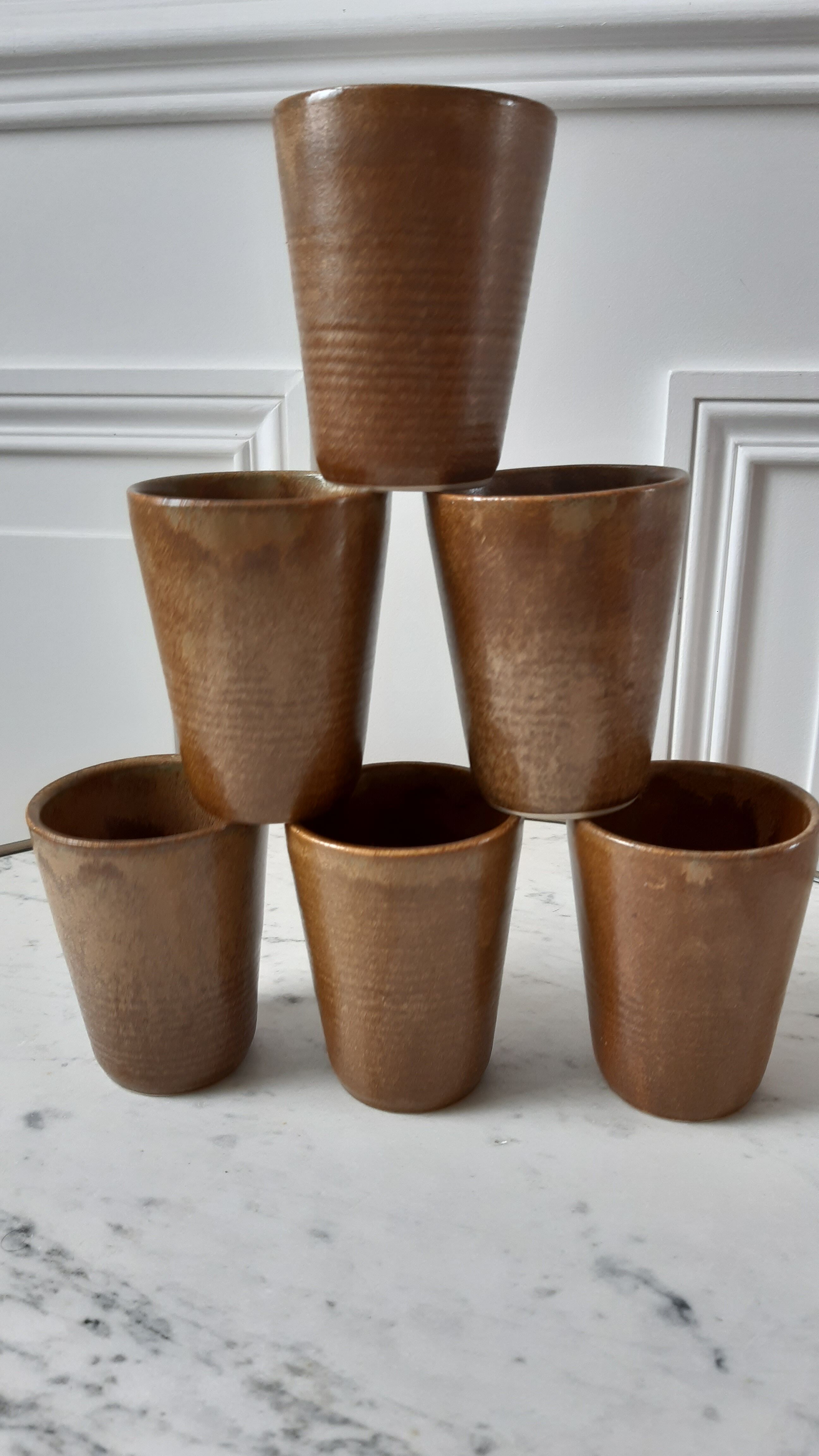 Set of 6 glasses in stoneware Digoin Sarreguemines 70s