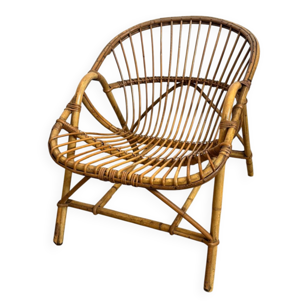 Fauteuil coquille en rotin années 50