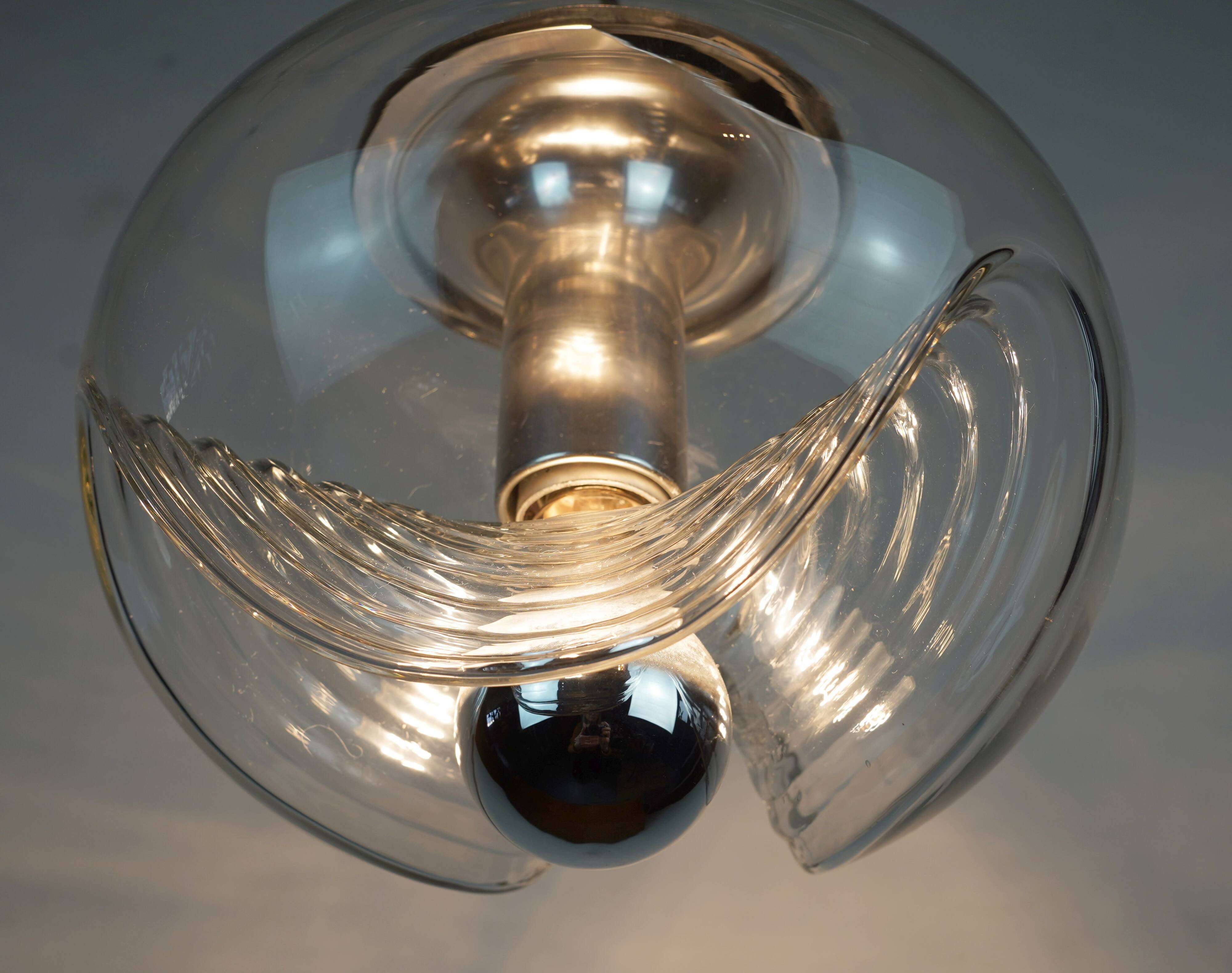 peill & putzler mid century PENDANT LAMP 'wave' clear glass chrome 1960s