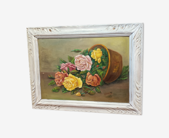 Tableau nature morte bouquet de roses