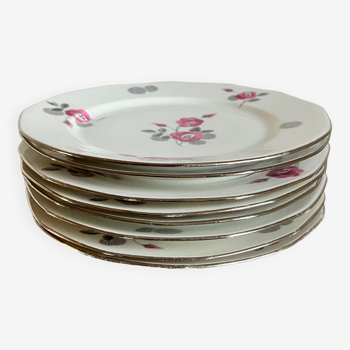 8 flat plates with rose patterns