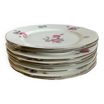 8 flat plates with rose patterns