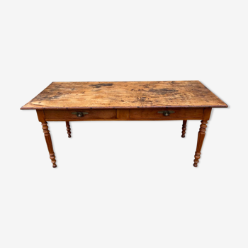 Ancienne table de ferme en bois massif avec 2 tiroirs 174cm