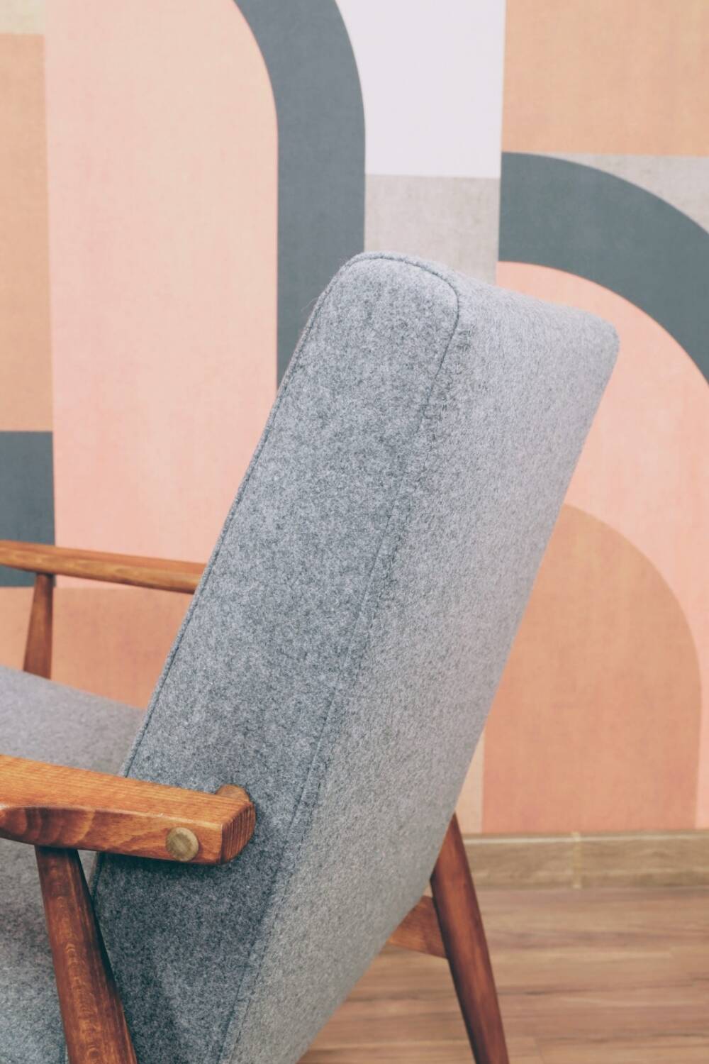 Vintage armchair light gray wool design by H.Lis