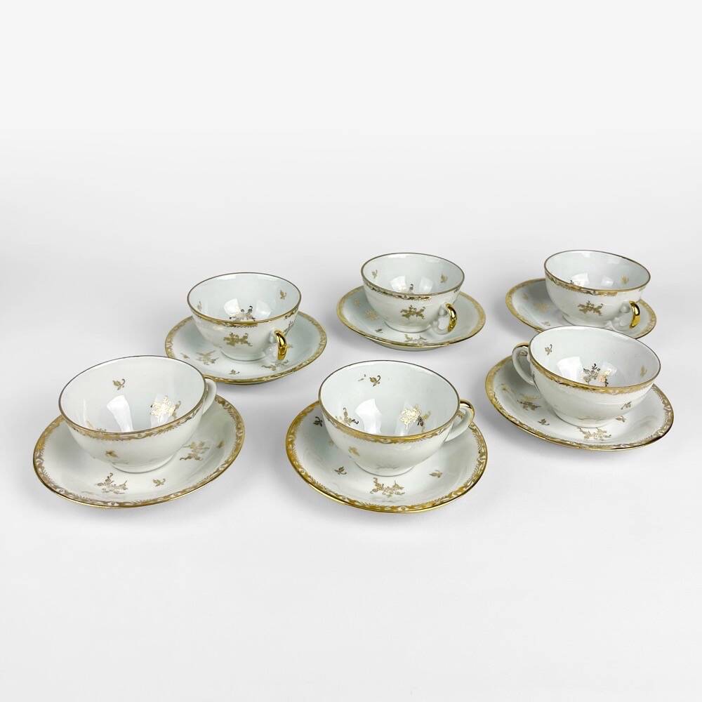 6 cups and saucers sfp foëcy émaux de limoges