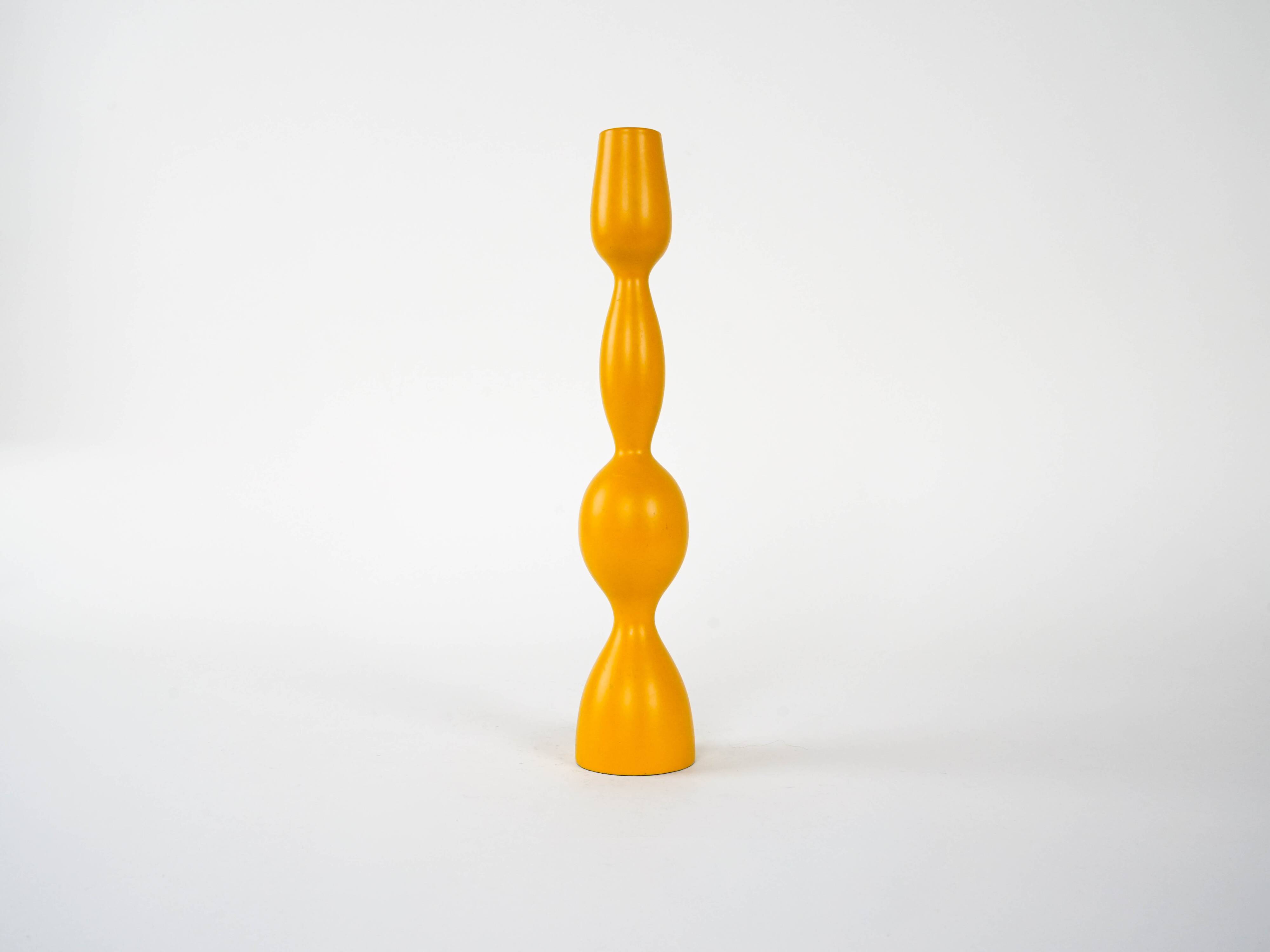 Mustard-colored candlestick, Danish design, 1970s, made in Denmark