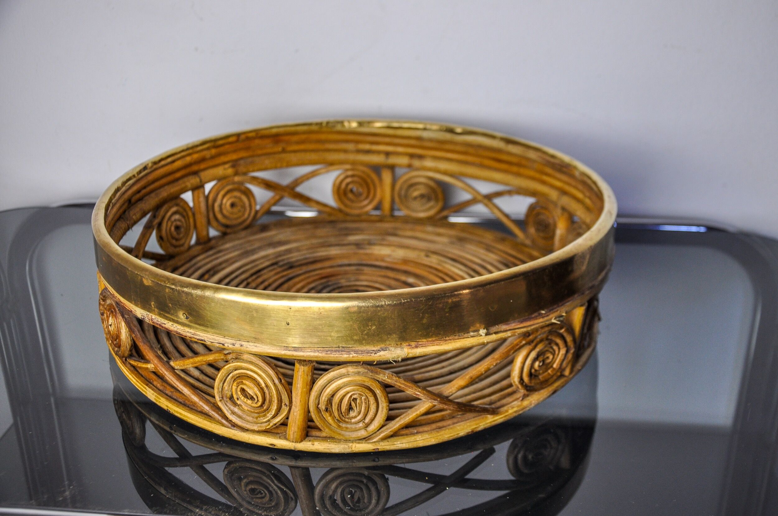 Rattan and brass centerpiece, Italy, 1970