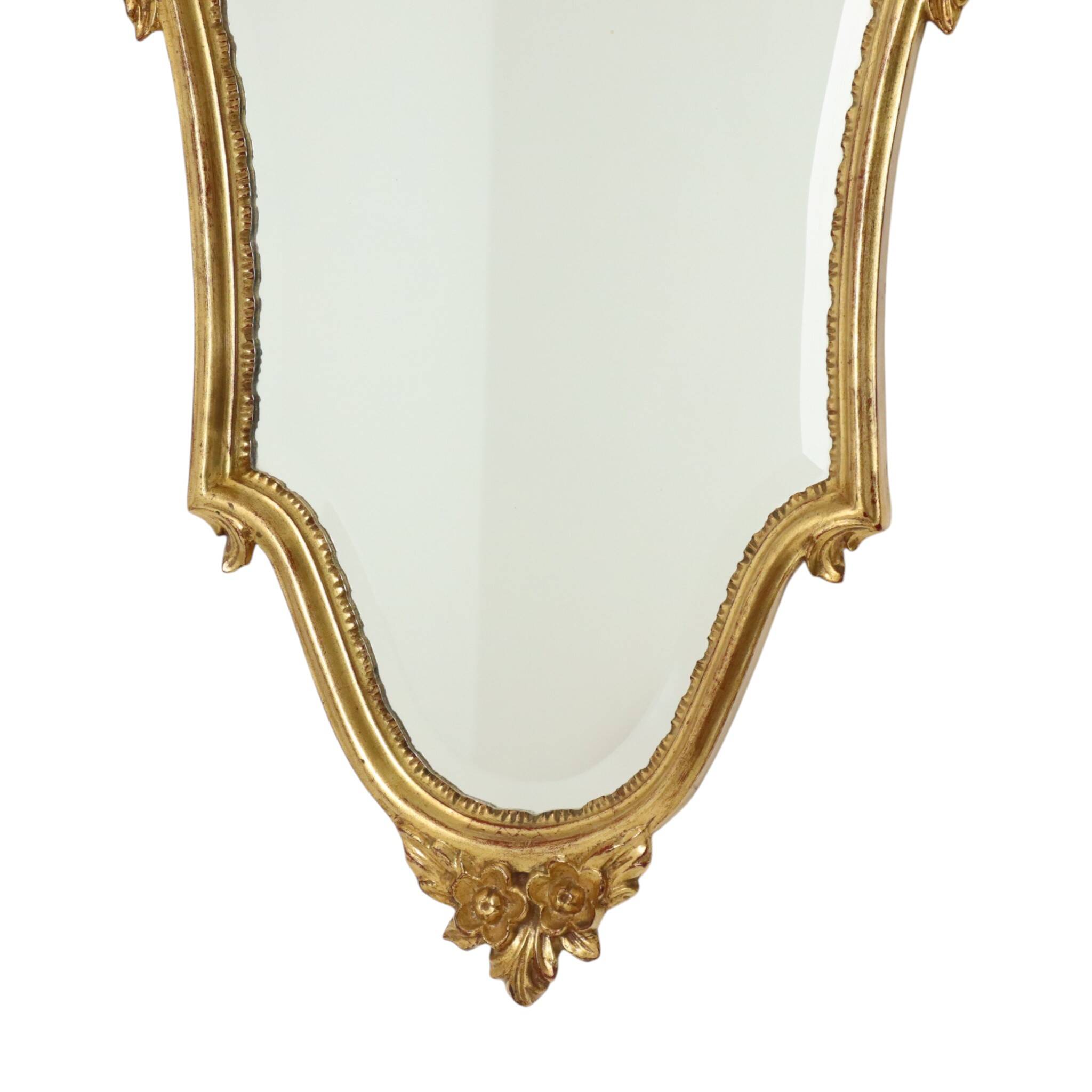 Miroir cranté en or classique Deknudt, biseauté, style Louis XVI, 94 cm