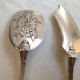 4 Serving cutlery in silver metal, model with crossed ribbons, Louis XVI style