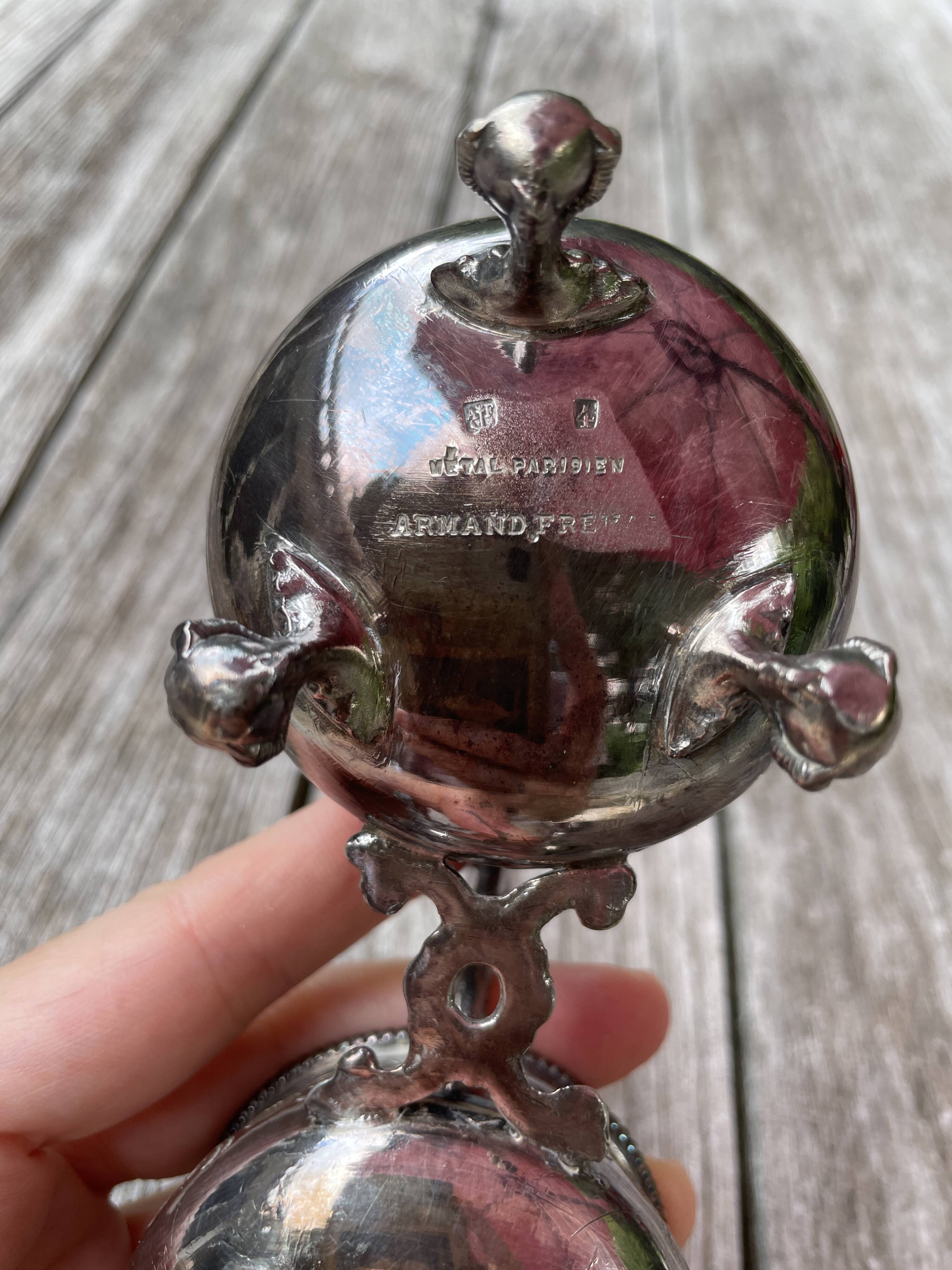 Double silver plated table salt shaker Armand Frenais 19th century Art Nouveau