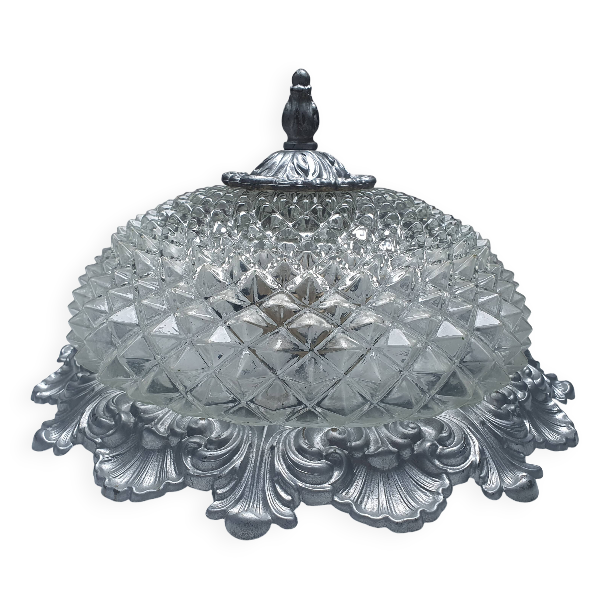 Vintage Ghidini brass and glass ceiling light | Italy, 1960s