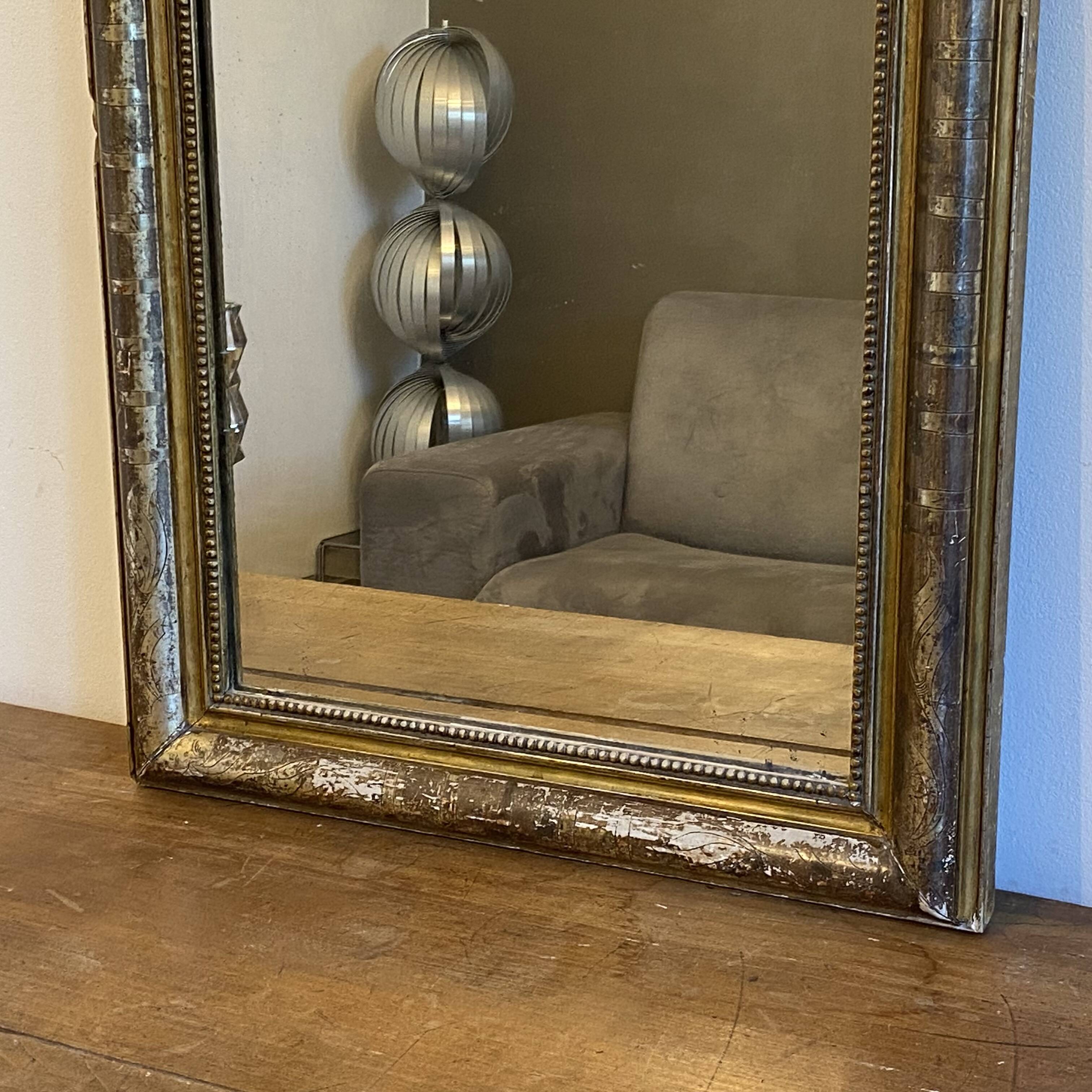 Louis Philippe gilded mirror late 19th century. Polychrome decoration.