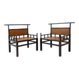 Pair of "meditation" chairs in lacquered wood and rattan - Japan, early 20th century