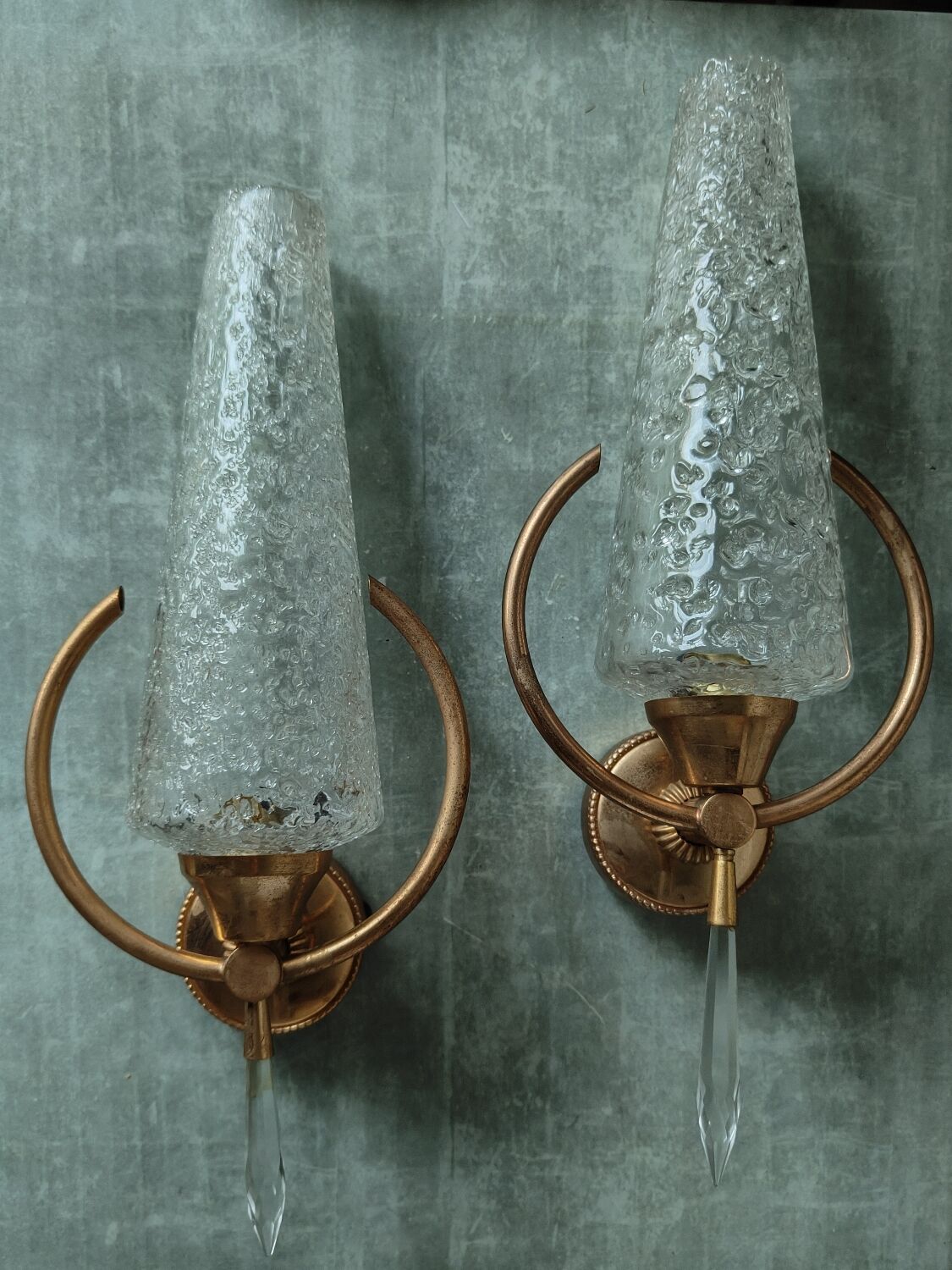 Paire appliques verre et métal doré