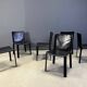 Vintage black leather dining chairs by Cidue, set of 6 - 1980s