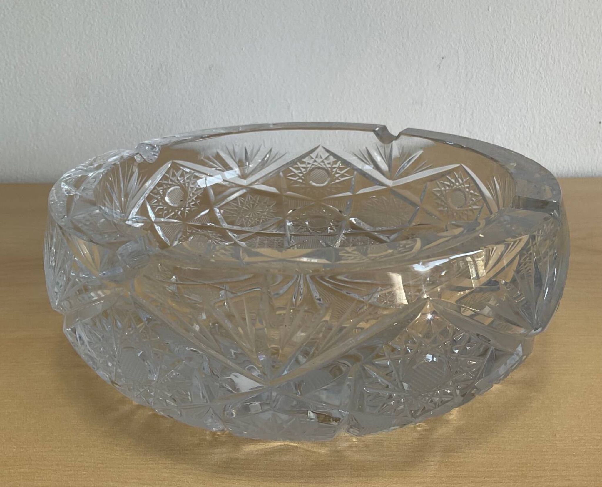 Large vintage pocket tray or ashtray in chiseled Bohemian crystal